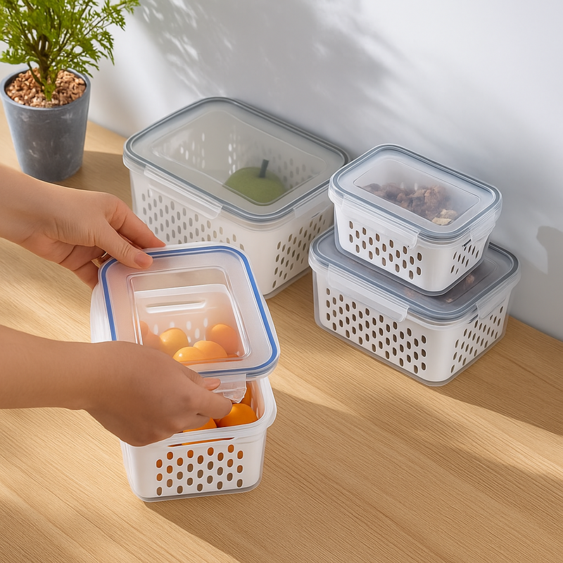 Conjunto de 3 Potes Organizadores com Tampa e Filtro Dreno