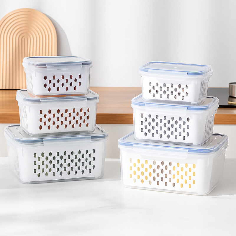 Conjunto de 3 Potes Organizadores com Tampa e Filtro Dreno