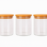 Conjunto 3 potes vidro com tampa bambu 500mL