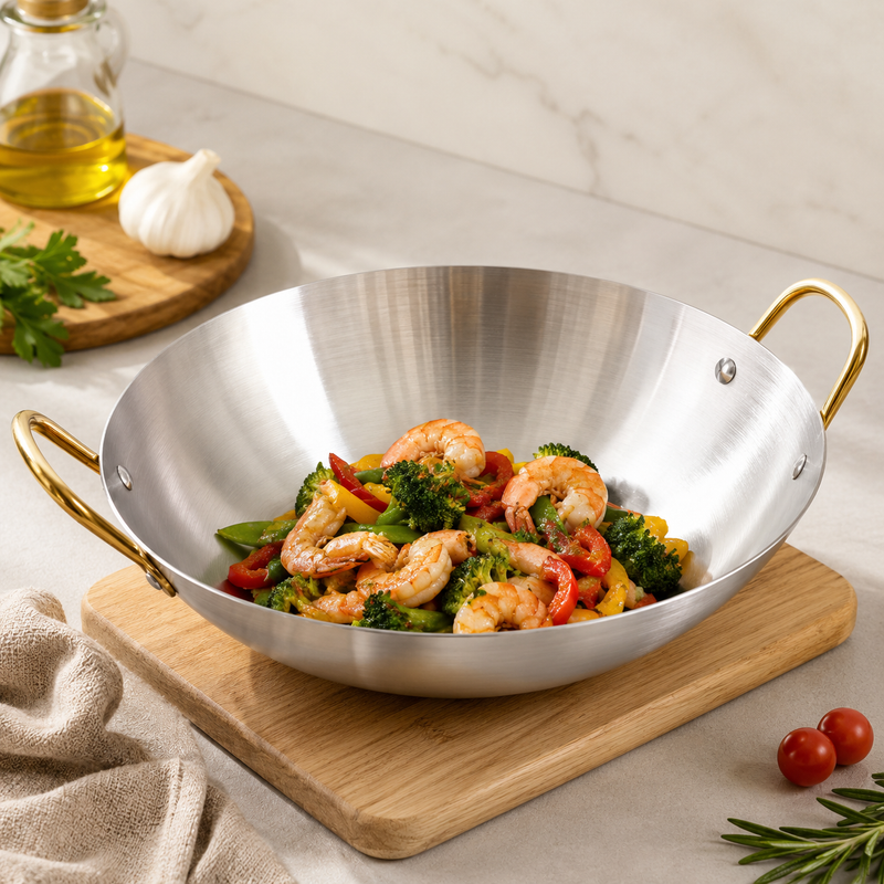 Panela Wok profunda e leve, ideal para refogar, saltear e preparar diversas receitas. Com 9 cm de profundidade e opções de 32 a 38 cm. Confira.