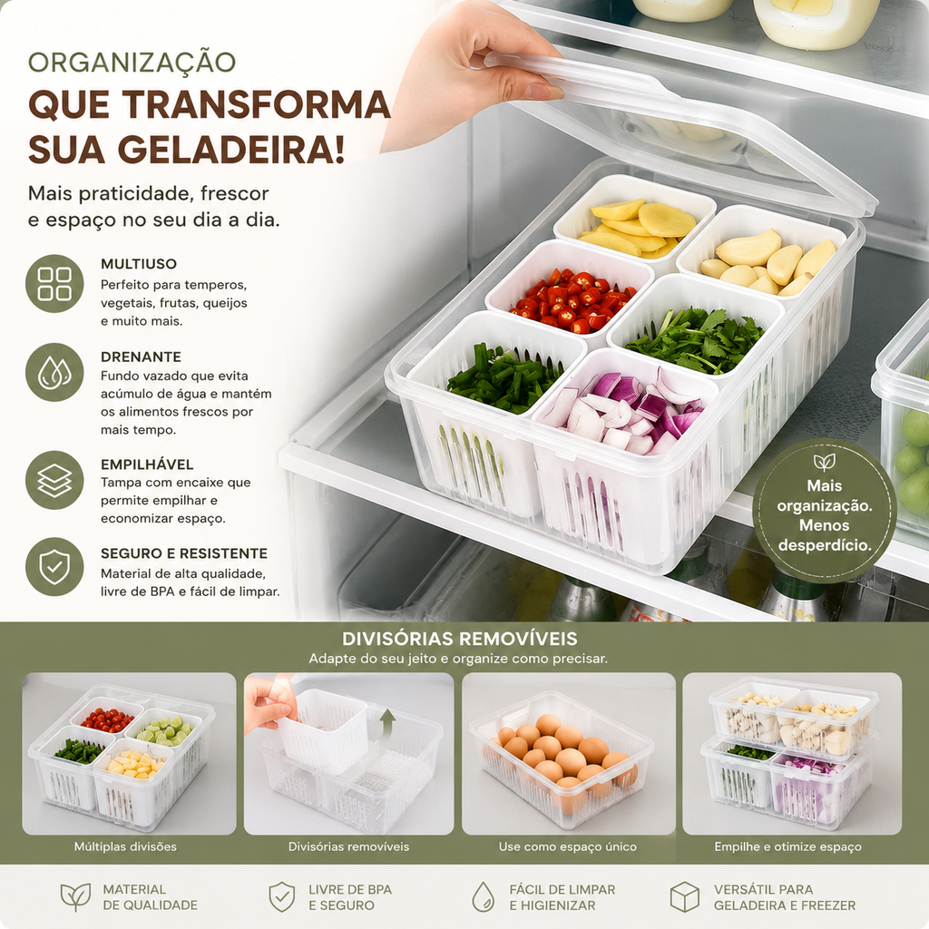 CAIXA ORGANIZADORA FRESH BOX COM 6 DIVISÓRIAS