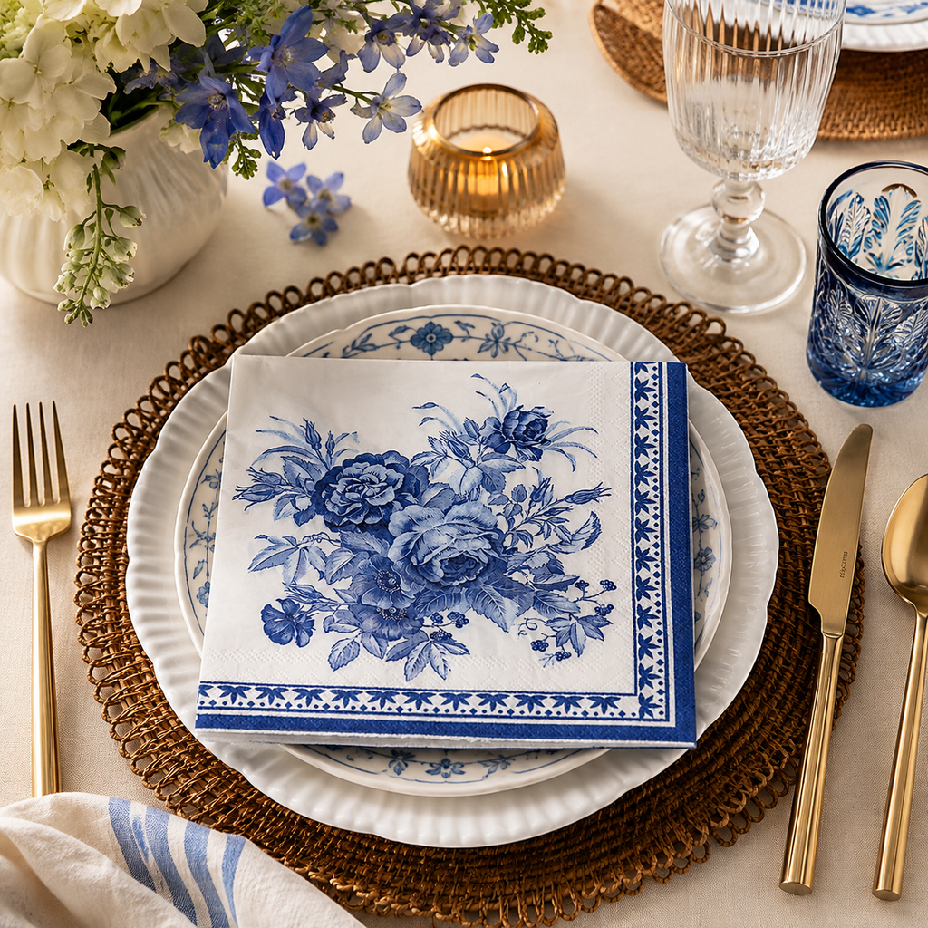 Elegância que começa nos detalhes

O Guardanapo Jardins Always — Provence traz a delicadeza do floral azul para deixar sua mesa posta ainda mais elegante. Com estampa clássica e sofisticada, é perfeito para almoços, jantares, cafés, festas e ocasiões especiais.

Detalhes: 33 x 33 cm • 2 folhas • 20 unidades • estampa floral azul • produzido em polpa de madeira virgem.

Um pequeno detalhe capaz de transformar toda a composição da mesa.