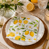 Guardanapo Limão Siciliano 33x33cm com estampa elegante e alegre. Perfeito para mesa posta, almoços, cafés e ocasiões especiais. Pacote com 20 unidades.