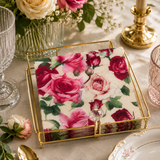 guardanapo floral rosas, guardanapo decorado, guardanapo para mesa posta, guardanapo estampado, guardanapo 33x33, guardanapo elegante para jantar.
