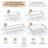 Kit Organizador com 14 Módulos Cristal para Gavetas