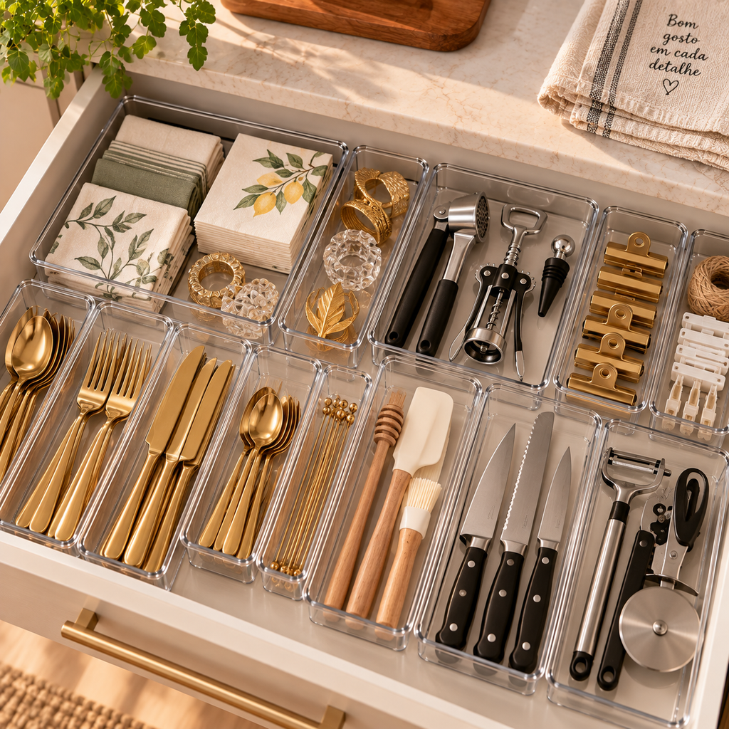 Kit Organizador com 14 Módulos Cristal para Gavetas