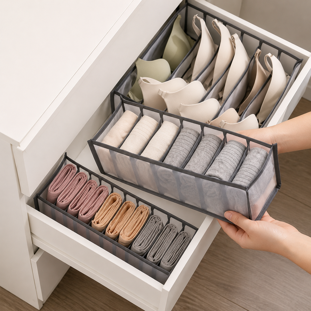 KIT COM 3 ORGANIZADORES DOBRÁVEIS PARA GAVETAS