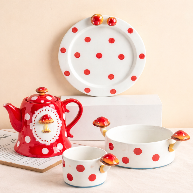 CERAMICA, LOUÇA COGUMELO, MESA POSTA, XÍCARA COGUMELO, XÍCARA, PRATO, TIJELA, BOWL, BULE RETRO.