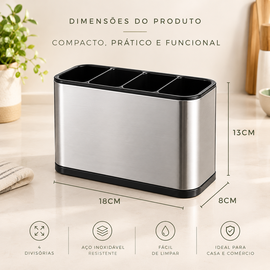 Escorredor Organizador de Talheres em Inox 4 Divisórias