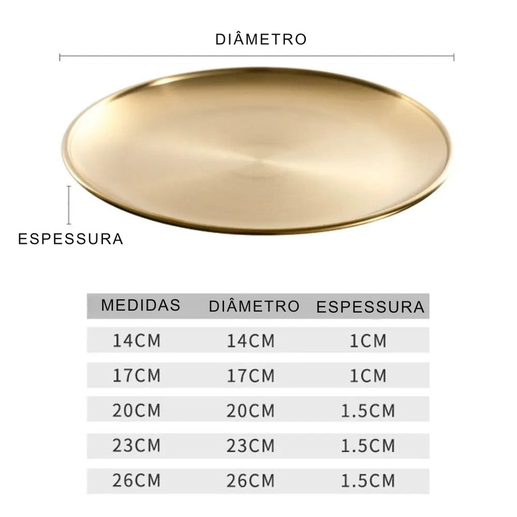 SOLARIS - bandeja rasa de aço inox dourada/prateada