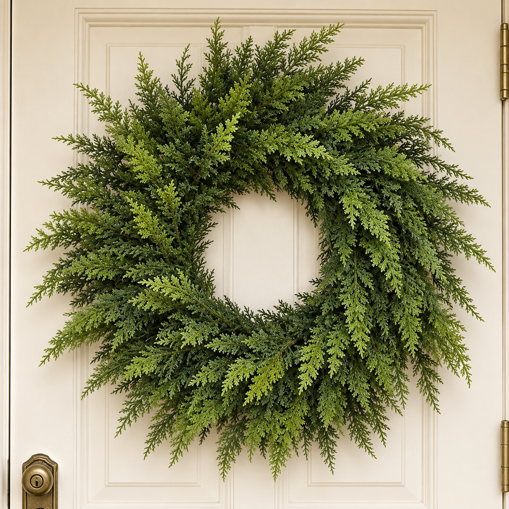 Decore sua casa com a Guirlanda Natalina Encanto Verde 55 cm. Folhagens artificiais com aparência natural para portas, paredes e ambientes natalinos.