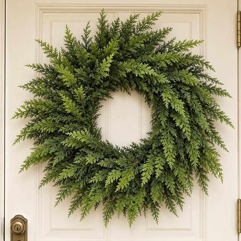 Decore sua casa com a Guirlanda Natalina Encanto Verde 55 cm. Folhagens artificiais com aparência natural para portas, paredes e ambientes natalinos.
