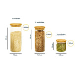 Kit 5 POTES DE VIDRO COM TAMPA BAMBU 1650/1100/500ml