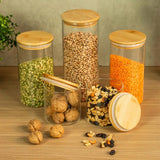 Kit 5 POTES DE VIDRO COM TAMPA BAMBU 1650/1100/500ml