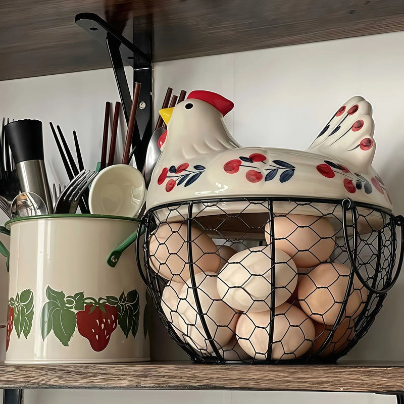 cesto galinha, cesto ceramica de galinha, cesto para ovos de galinha.
